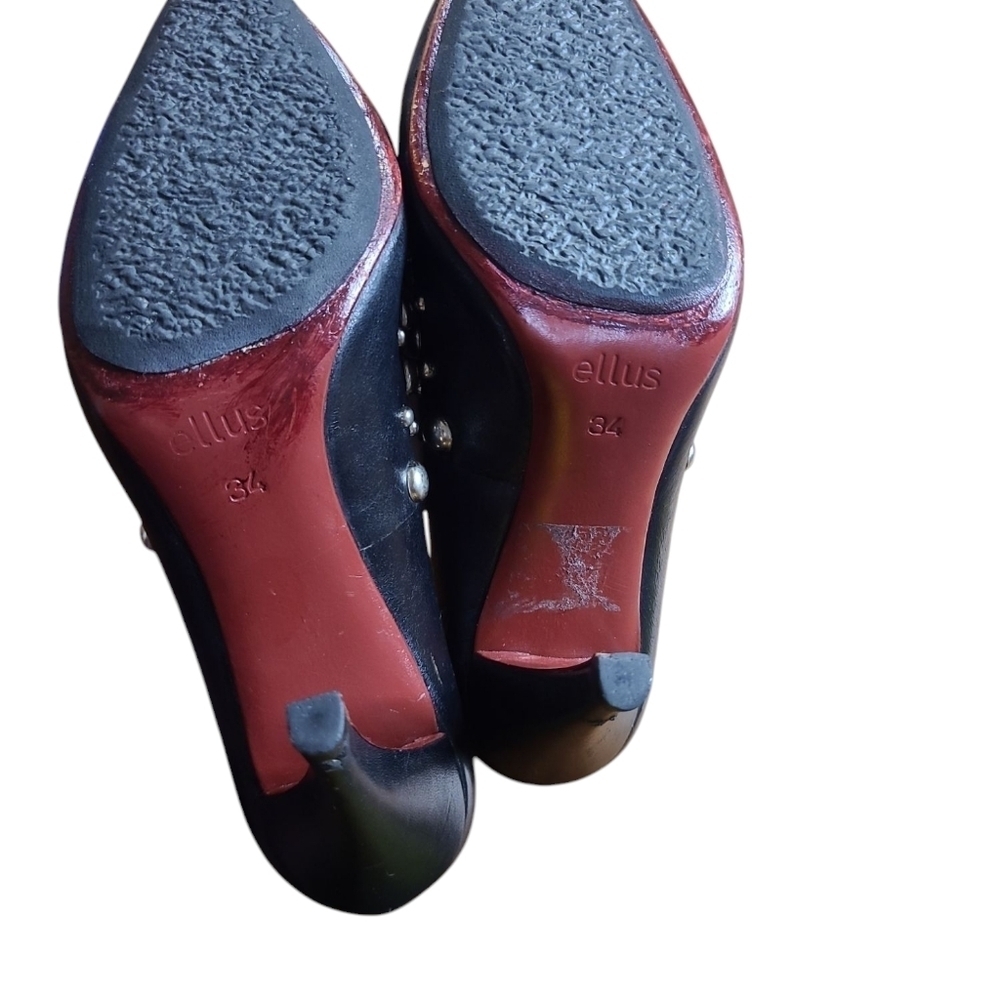 Ellus Black Leather Studded Heel Size 34 - Picture 4 of 4